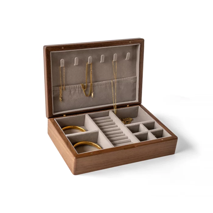 Custom Wooden Jewelry Box with Antique Brass Inlay – Solid Black Walnut Keepsake Box for Special Occasions - Image 9