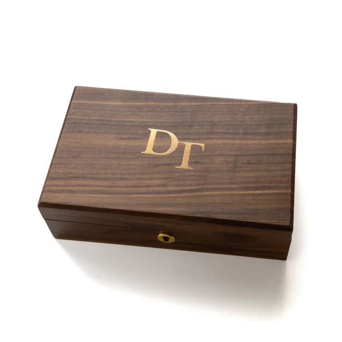 Medium Personalized Wooden Keepsake Box with Brass Monogram – Solid Black Walnut Storage Box with Vintage Latch - Image 1