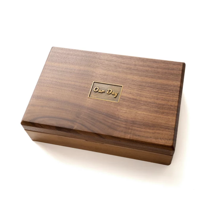 Custom Wooden Jewelry Box with Antique Brass Inlay – Solid Black Walnut Keepsake Box for Special Occasions - Image 1