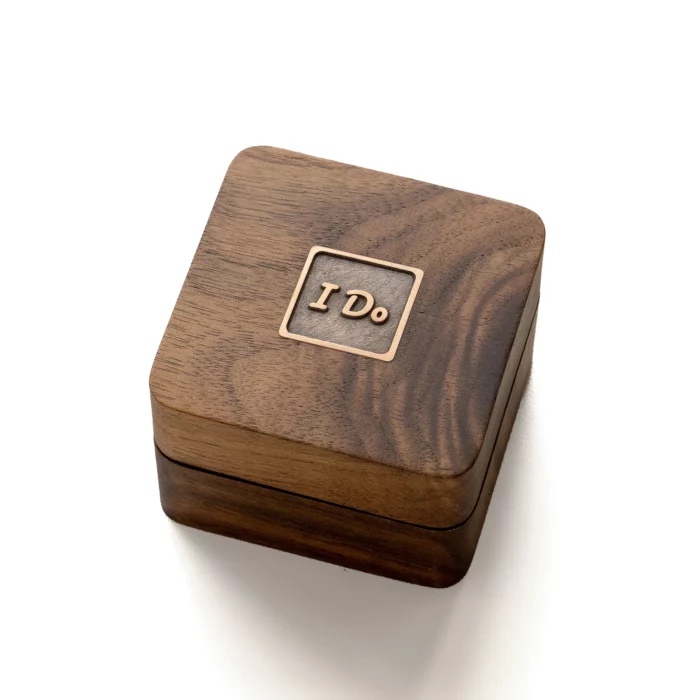 Double Ring Wooden Box with Custom Antique Brass Inlay – Solid Black Walnut Personalized Gift for Weddings and Anniversaries - Image 1