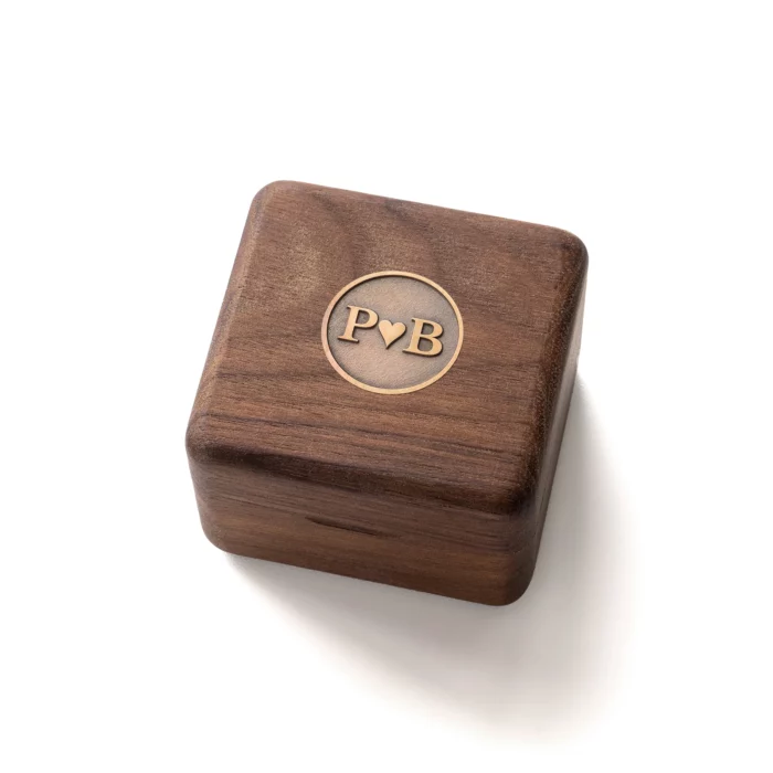 Personalized Wooden Ring Box with Antique Brass Inlay – Solid Black Walnut Gift for Special Moments - Image 1