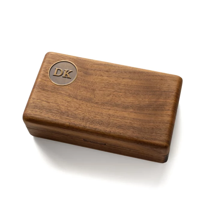 Compact Travel Jewelry Box in Solid Black Walnut – Personalized with Custom Brass Inlay - Image 1