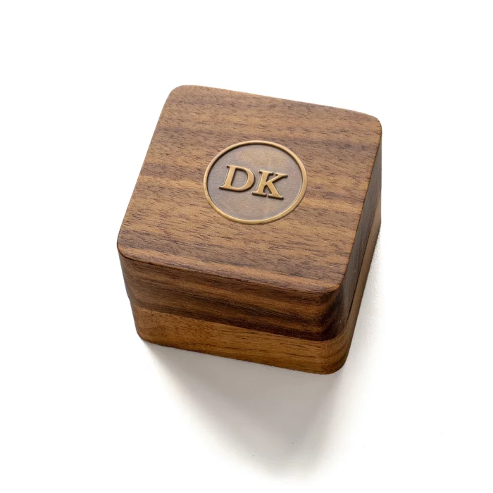 Double Ring Wooden Box with Custom Antique Brass Inlay – Solid Black Walnut Personalized Gift for Weddings and Anniversaries - Image 6