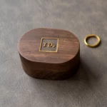 Oval Wooden Ring Box with Custom Antique Brass Inlay – Solid Black Walnut Engagement Gift - Image 2