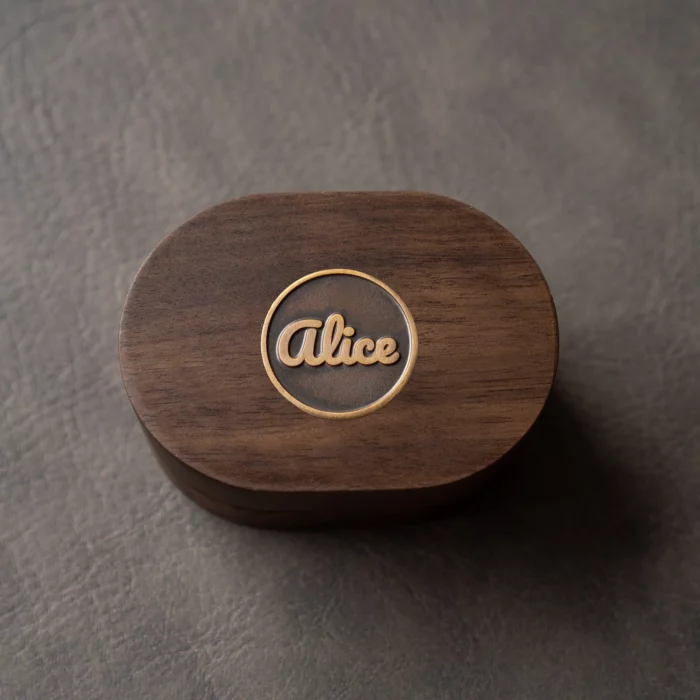 Oval Wooden Ring Box with Custom Antique Brass Inlay – Solid Black Walnut Engagement Gift - Image 1