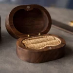 Oval Wooden Ring Box with Custom Antique Brass Inlay – Solid Black Walnut Engagement Gift - Image 9