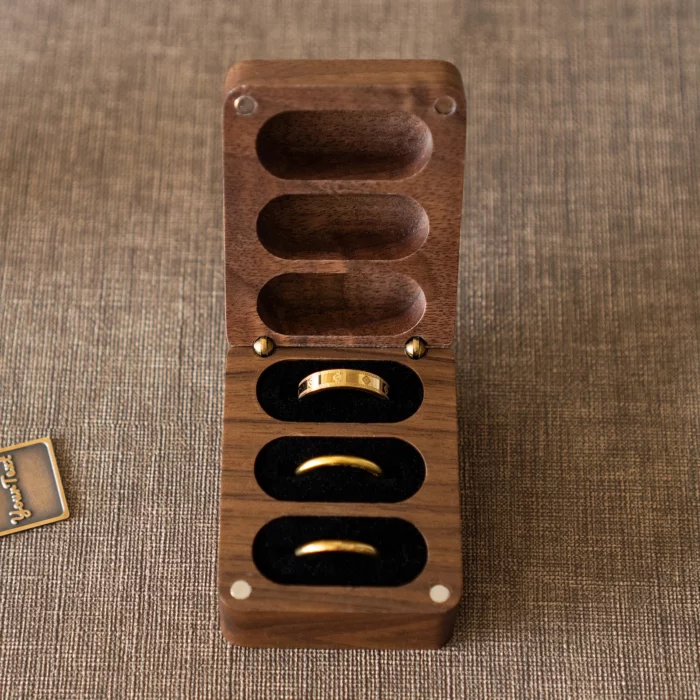 Triple Ring Wooden Box with Custom Antique Brass Inlay – Solid Black Walnut Personalized Gift for Special Jewelry - Image 10