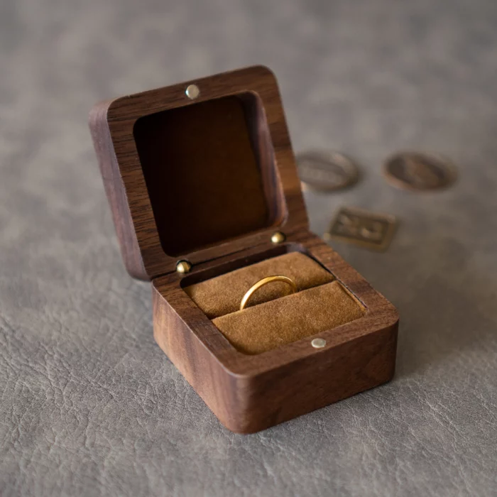 Double Ring Wooden Box with Custom Antique Brass Inlay – Solid Black Walnut Personalized Gift for Weddings and Anniversaries - Image 7