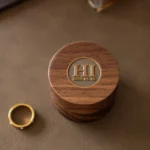 Round Wooden Ring Box with Custom Antique Brass Medallion – Solid Black Walnut Keepsake with Moss-Look Lining - Image 7