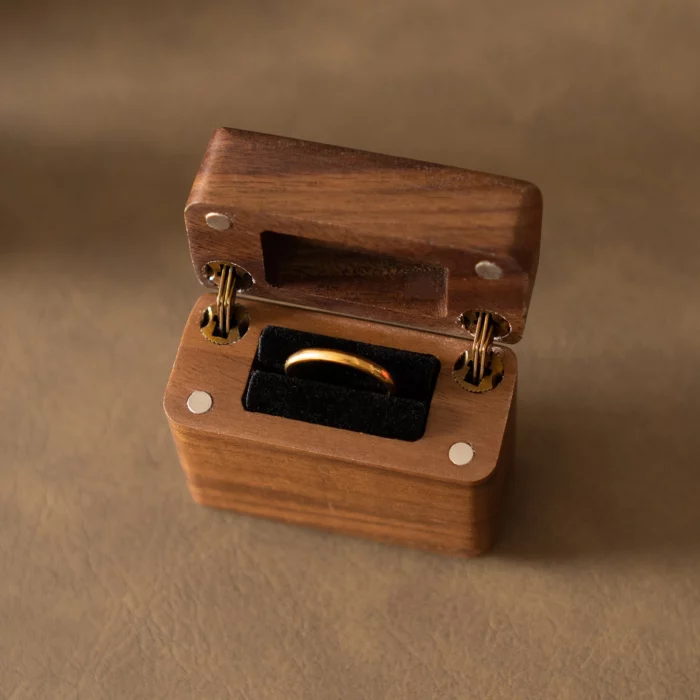 Flip-Top Wooden Ring Box with Upright Display – Custom Antique Brass Inlay, Solid Black Walnut Keepsake - Image 9