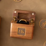 Custom Flip-Top Ring Box – Upright Display in Black Walnut with Brass Inlay, Keepsake Design - Image 2