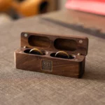 Slim Double Ring Wooden Box with Custom Antique Brass Inlay – Solid Black Walnut Pocket Wedding Case - Image 3