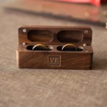 Slim Double Ring Wooden Box with Custom Antique Brass Inlay – Solid Black Walnut Pocket Wedding Case - Image 5