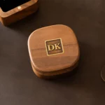 Rounded Square Wooden Ring Box with Custom Antique Brass Inlay – Solid Black Walnut Moss-Look Keepsake - Image 2