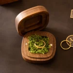 Rounded Square Wooden Ring Box with Custom Antique Brass Inlay – Solid Black Walnut Moss-Look Keepsake - Image 7