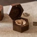 Hexagon Wooden Ring Box with Custom Antique Brass Inlay – Solid Black Walnut Keepsake - Image 6
