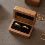 Rectangular Double Ring Wooden Box with Custom Antique Brass Inlay – Solid Black Walnut Gift Case - Image 10