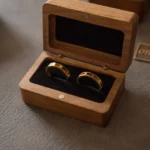 Rectangular Double Ring Wooden Box with Custom Antique Brass Inlay – Solid Black Walnut Gift Case - Image 4