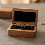 Rectangular Double Ring Wooden Box with Custom Antique Brass Inlay – Solid Black Walnut Gift Case - Image 8