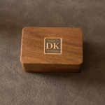 Rectangular Double Ring Wooden Box with Custom Antique Brass Inlay – Solid Black Walnut Gift Case