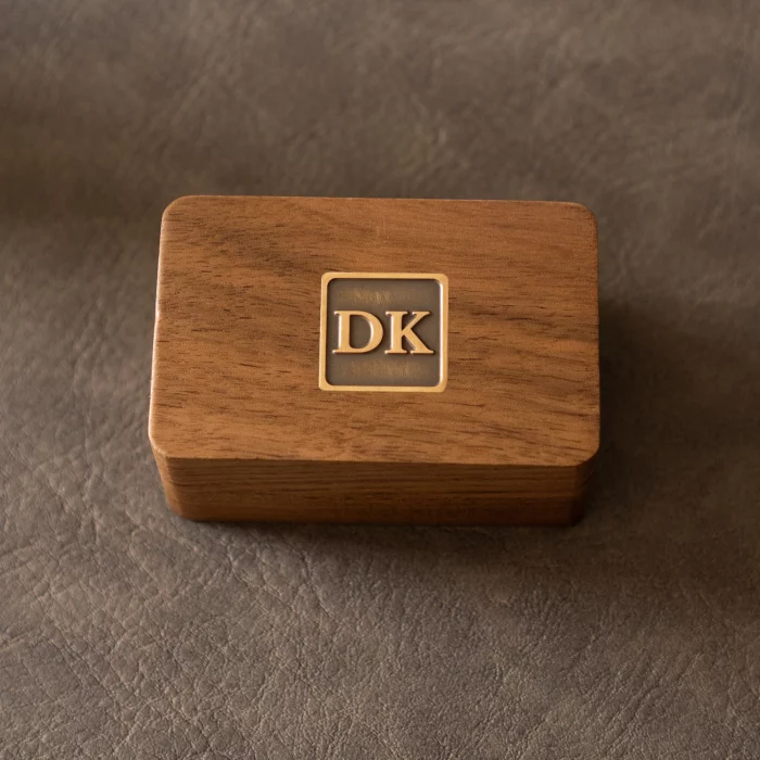 Rectangular Double Ring Wooden Box with Custom Antique Brass Inlay – Solid Black Walnut Gift Case - Image 1