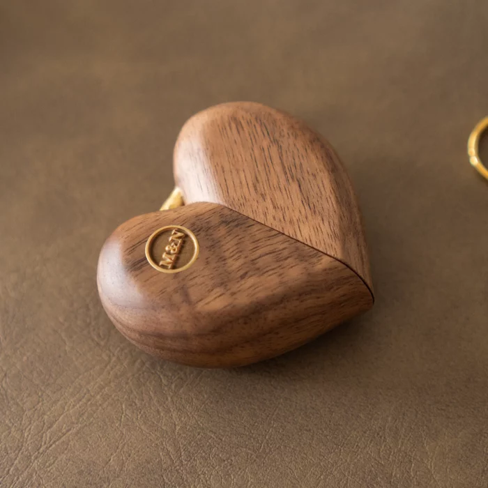Folding Heart Wooden Ring Box with Custom Brass Monogram – Solid Black Walnut Pocket Gift - Image 2