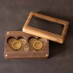 Clear-Lid Double Ring Wooden Box with Custom Brass Inlay – Solid Black Walnut Heart Display Case - Image 2