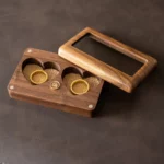 Clear-Lid Double Ring Wooden Box with Custom Brass Inlay – Solid Black Walnut Heart Display Case - Image 6