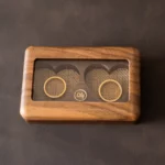 Clear-Lid Double Ring Wooden Box with Custom Brass Inlay – Solid Black Walnut Heart Display Case - Image 3