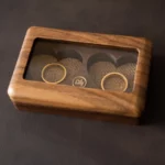 Clear-Lid Double Ring Wooden Box with Custom Brass Inlay – Solid Black Walnut Heart Display Case - Image 5