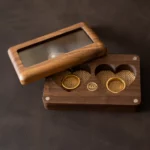 Clear-Lid Double Ring Wooden Box with Custom Brass Inlay – Solid Black Walnut Heart Display Case
