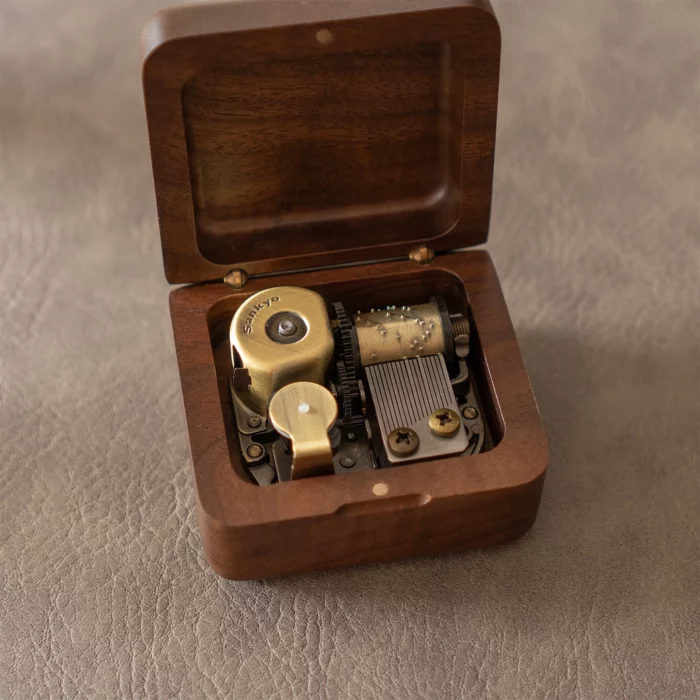 Personalized Black Walnut Music Box – Custom Brass Inlay, Heirloom-Quality Wind-Up Keepsake - Image 7