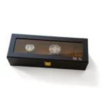 Men’s Watch Box Gift – Personalized 6-Slot Solid Wood Jewelry Case with Glass Lid, Black Lacquer, Custom Initials