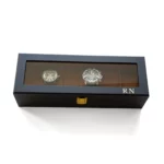 Men’s Watch Box Gift – Personalized 6-Slot Solid Wood Jewelry Case with Glass Lid, Black Lacquer, Custom Initials - Image 2