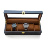 Men’s Watch Box Gift – Personalized 6-Slot Solid Wood Jewelry Case with Glass Lid, Black Lacquer, Custom Initials - Image 3