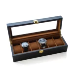 Men’s Watch Box Gift – Personalized 6-Slot Solid Wood Jewelry Case with Glass Lid, Black Lacquer, Custom Initials - Image 5