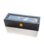 Men’s Watch Box Gift – Personalized 6-Slot Solid Wood Jewelry Case with Glass Lid, Black Lacquer, Custom Initials - Image 6