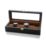 Men’s Watch Box Gift – Personalized 6-Slot Solid Wood Jewelry Case with Glass Lid, Black Lacquer, Custom Initials - Image 8