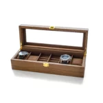 Personalized Watch Box Gift for Men – 6-Slot Walnut-Color Jewelry Display Case with Glass Lid, Custom Monogram - Image 6