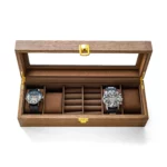 Personalized Watch Box Gift for Men – 6-Slot Walnut-Color Jewelry Display Case with Glass Lid, Custom Monogram - Image 3