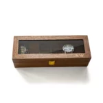 Personalized Watch Box Gift for Men – 6-Slot Walnut-Color Jewelry Display Case with Glass Lid, Custom Monogram - Image 2