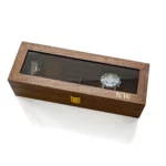 Personalized Watch Box Gift for Men – 6-Slot Walnut-Color Jewelry Display Case with Glass Lid, Custom Monogram