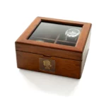 Personalized Watch Box Gift for Men – 4-Slot Solid Limba Wood Display Case with Glass Lid & Custom Brass Plaque - Image 3
