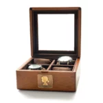 Personalized Watch Box Gift for Men – 4-Slot Solid Limba Wood Display Case with Glass Lid & Custom Brass Plaque - Image 2