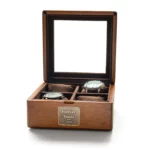 Personalized Watch Box Gift for Men – 4-Slot Solid Limba Wood Display Case with Glass Lid & Custom Brass Plaque - Image 9