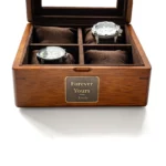Personalized Watch Box Gift for Men – 4-Slot Solid Limba Wood Display Case with Glass Lid & Custom Brass Plaque - Image 5