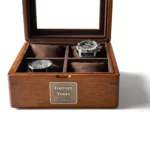 Personalized Watch Box Gift for Men – 4-Slot Solid Limba Wood Display Case with Glass Lid & Custom Brass Plaque - Image 10