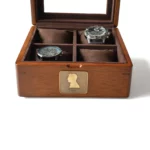 Personalized Watch Box Gift for Men – 4-Slot Solid Limba Wood Display Case with Glass Lid & Custom Brass Plaque - Image 8